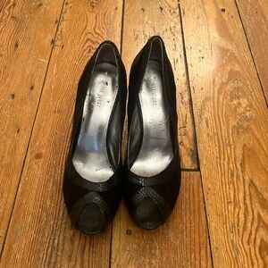 Gently worn black suede peep toe heels 8.5